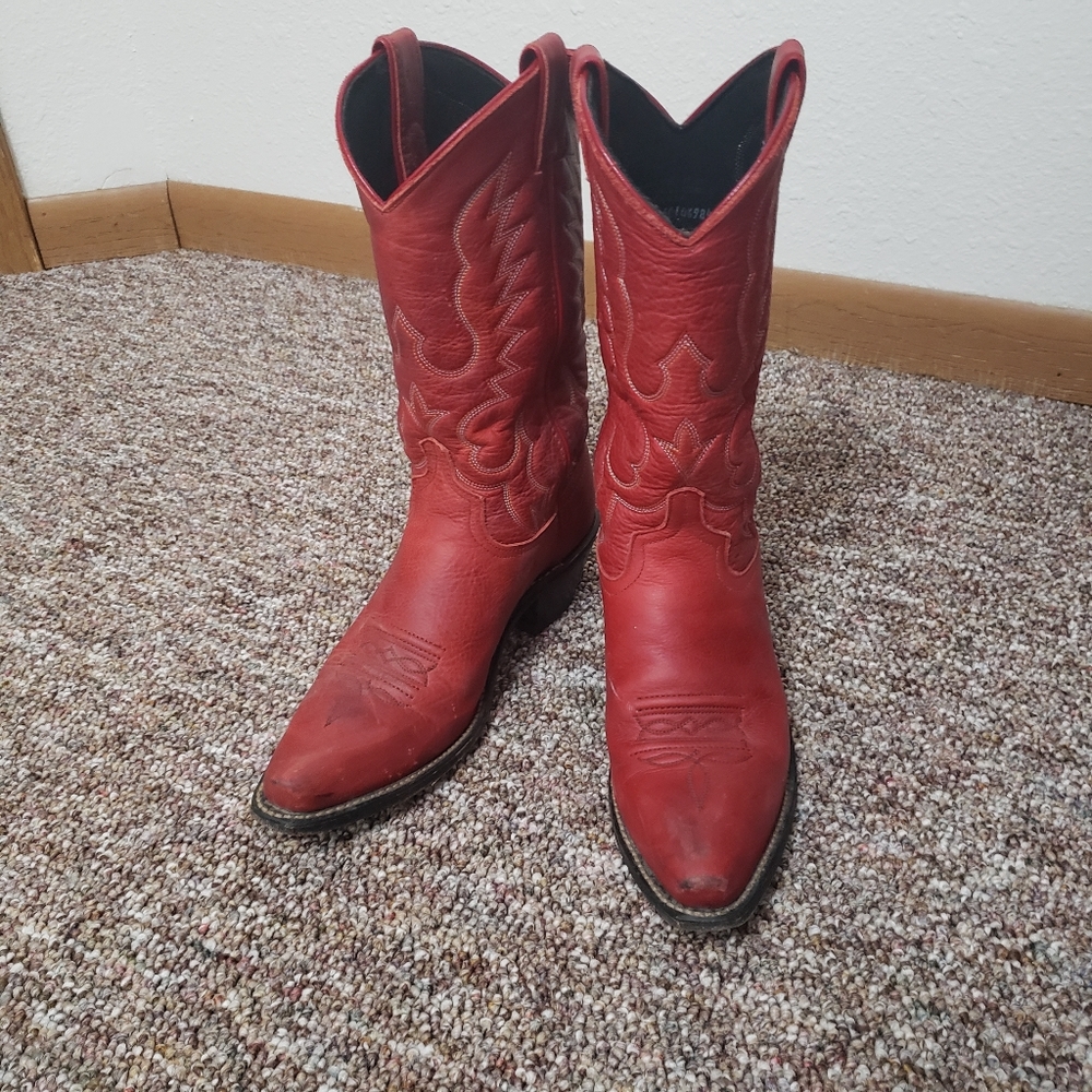 Abilene Red Leather Authentic Cowgirl Western Boots